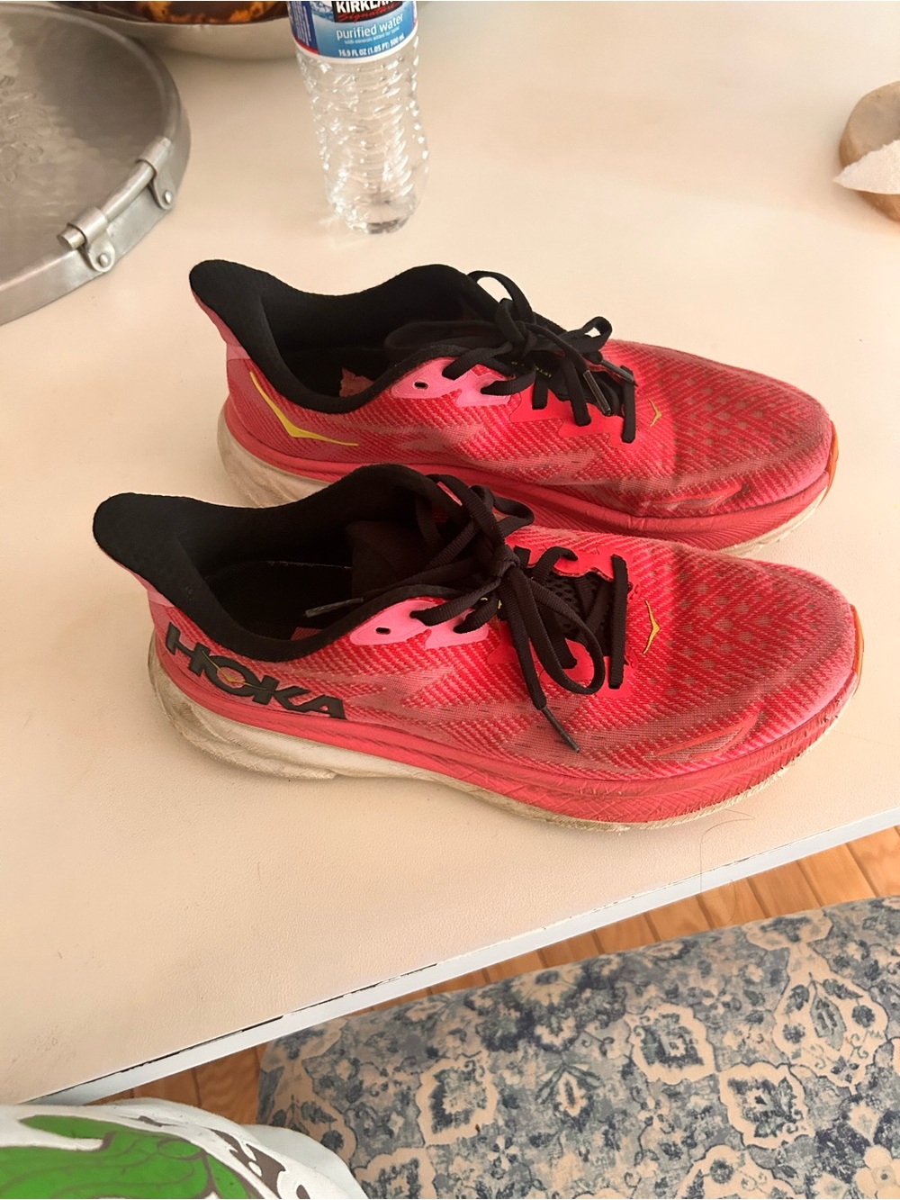 Hoka Coral Pink and Black Running Trainers
